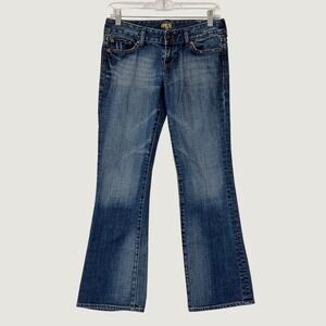 Express Jeans Flare Women 2S Blue RES Bootcut Low Rise Embroidered Y2K Denim